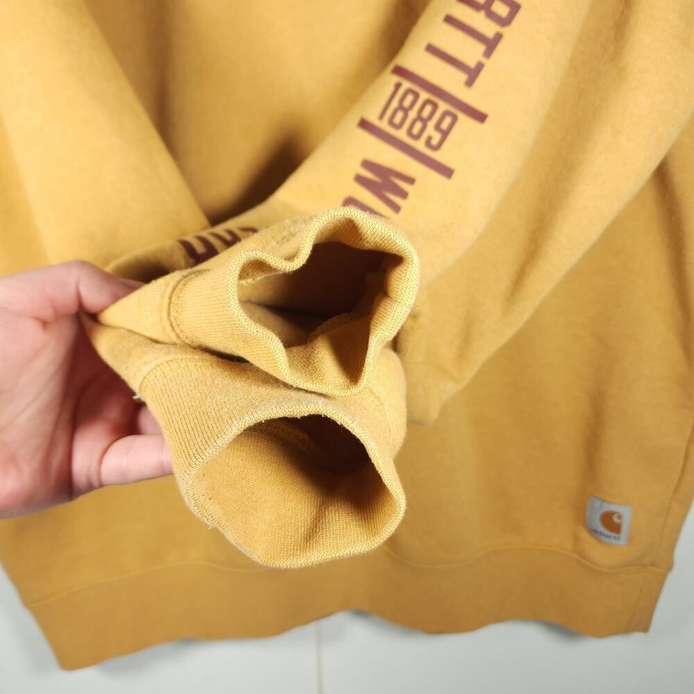 Carhartt Men's Sz Large Mustard Crew Neck Thick Loose Workwear Pullover Sweater - Picture 6 of 14
